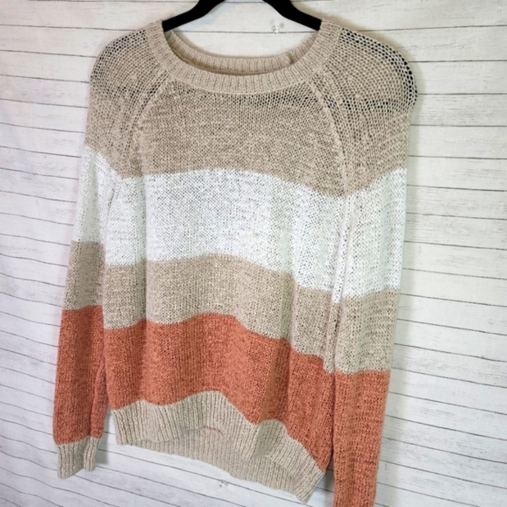 360 SWEATER LINEN BLEND COLORBLOCK SWEATER, SZ MEDIUM - Picture 2 of 7